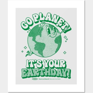 Go Planet It's Your Earth Day Retro Mascot Cute Earth Day Posters and Art